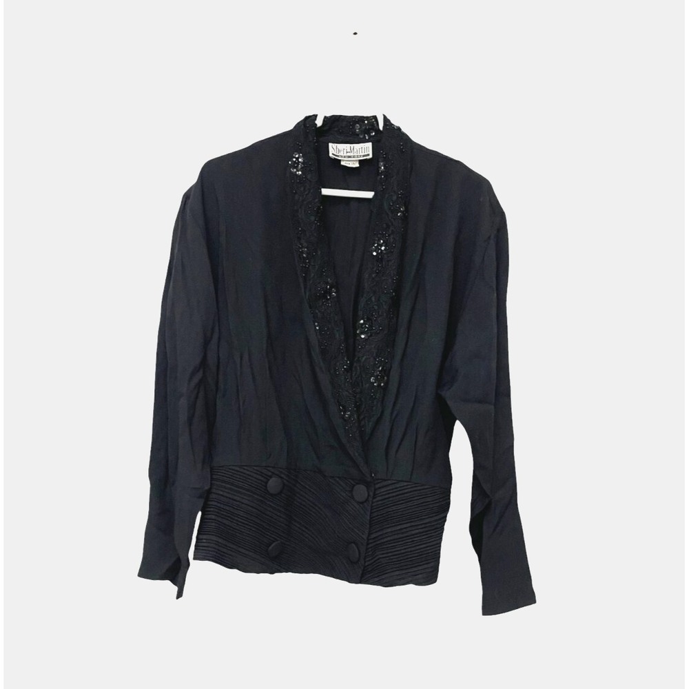 Sheri Martin Black Lace Trim Double Breasted Blazer Womens Size 16 Long Sleeve